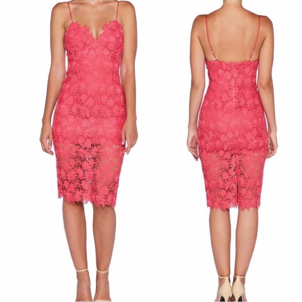 Bardot Hot Pink Lace Overlay Bodycon Dress